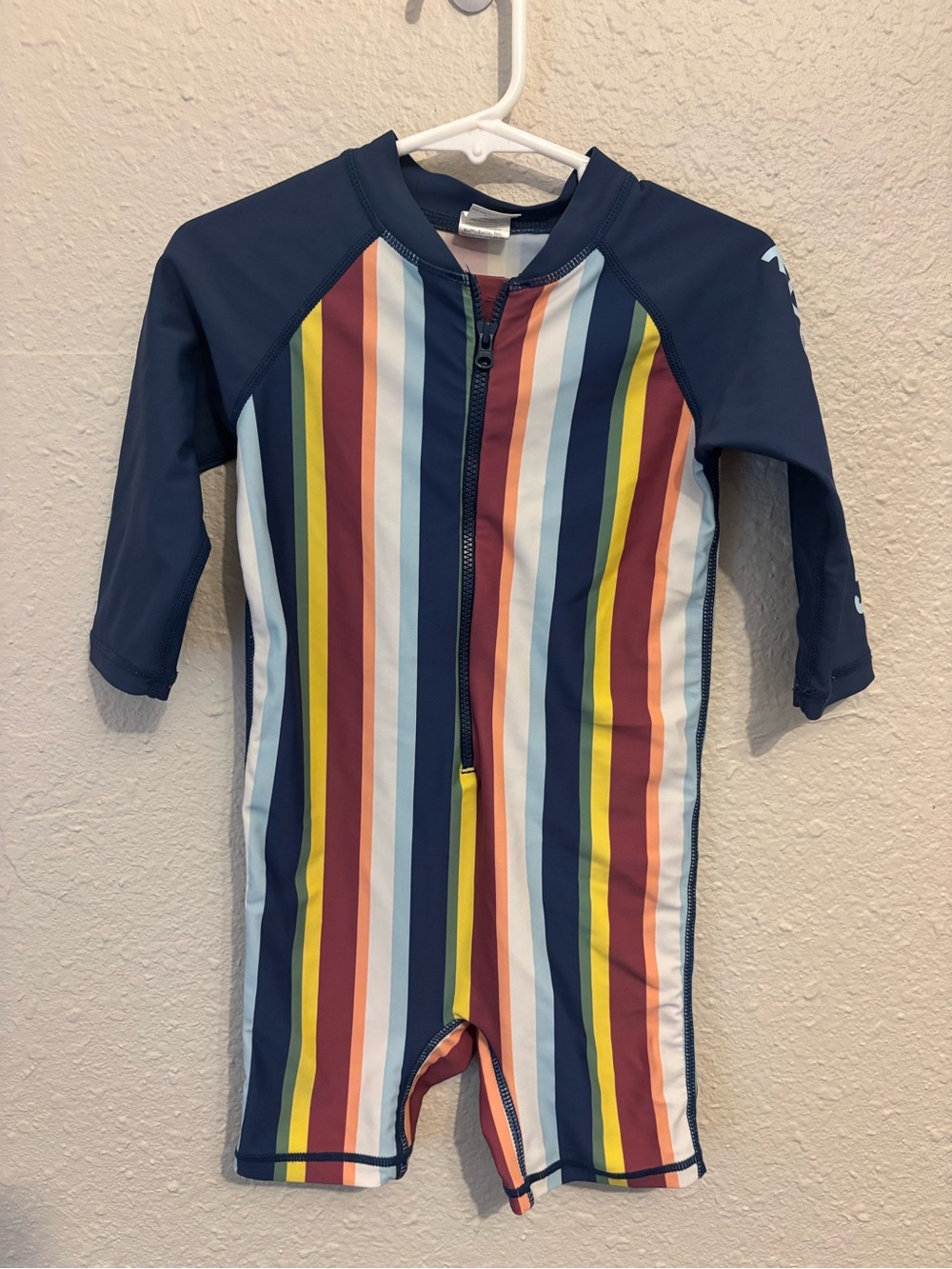 Kids Navy Multi-Stripe Zip-Front Rashguard Swimsuit